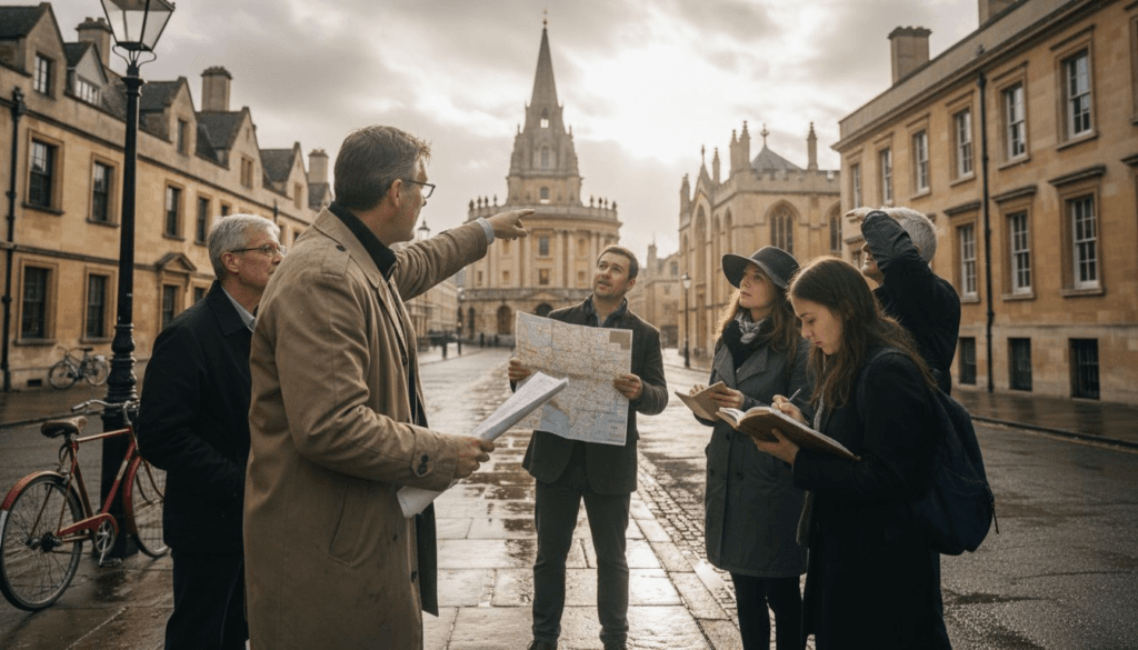 Guide leads Oxford walking tour group