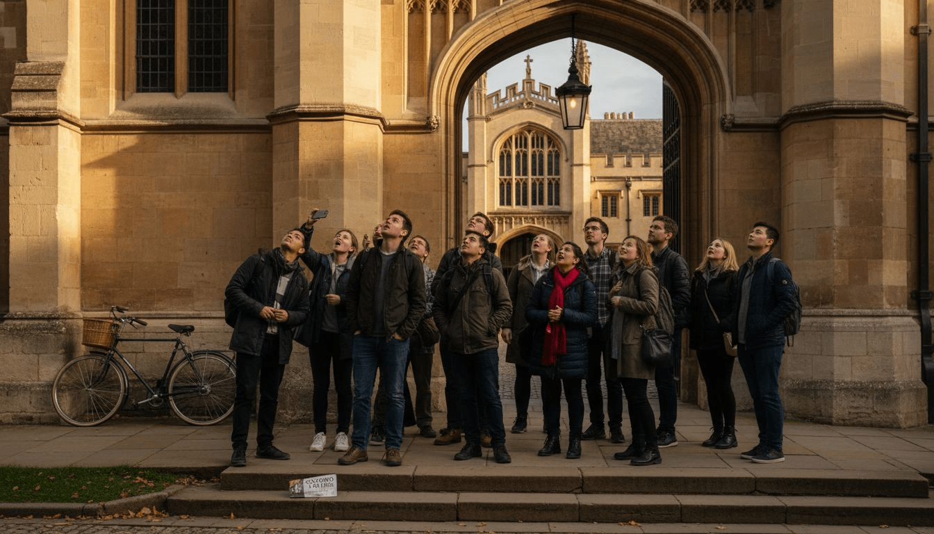 Tourists outside Christ Church College Oxford