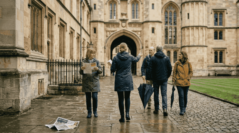 Oxford tour group entering historic Christ Church