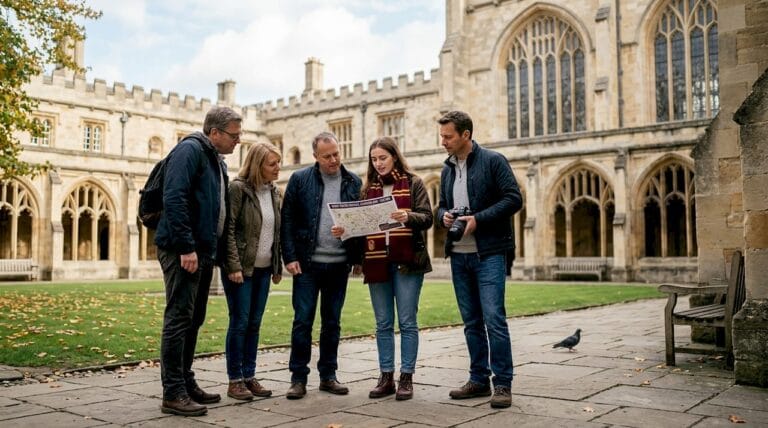 Tourists at Oxford Harry Potter locations quad