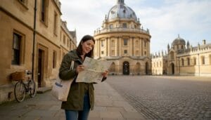 Visitor reading map in Radcliffe Square
