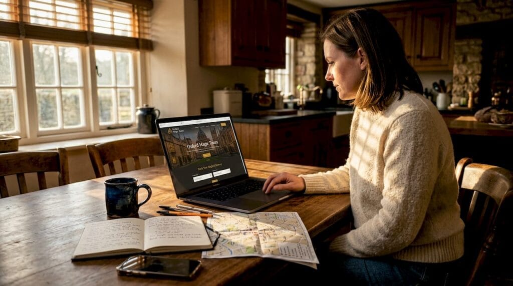 Woman booking Oxford tour online