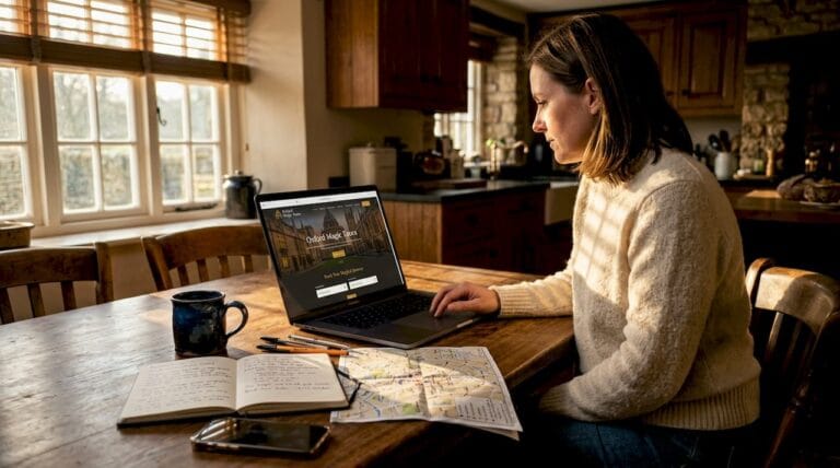 Woman booking Oxford tour online