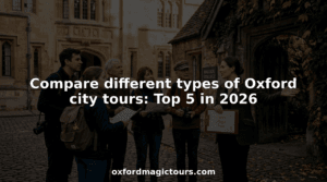 Tour group with guide near Oxford college entrance