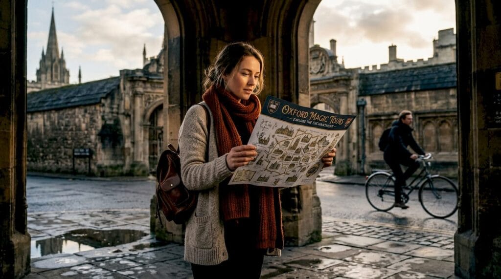 Tourist with map near Bodleian Library Oxford