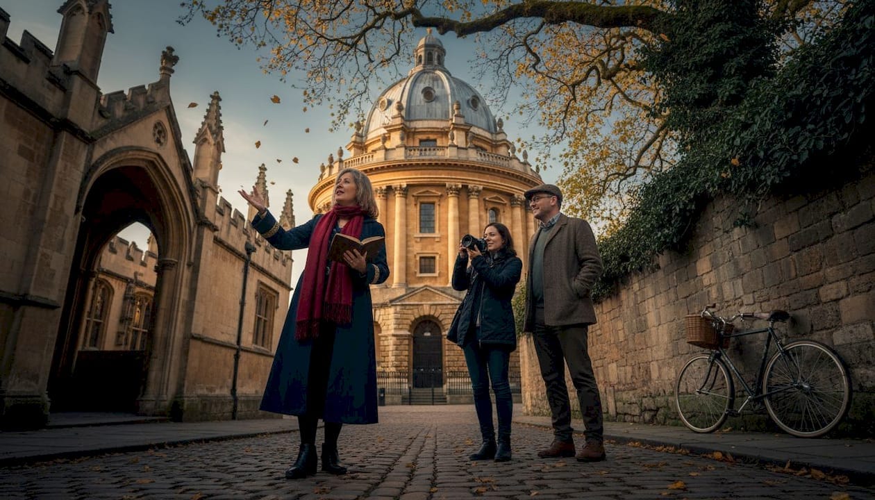 Guide leading visitors on Oxford history tour