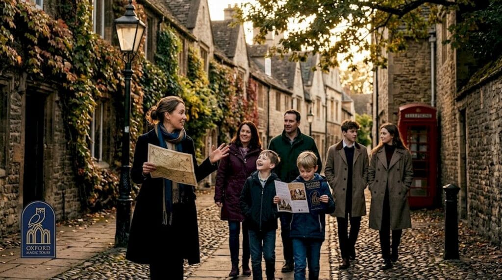 Tour guide leading Oxford city walk