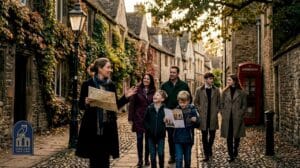 Tour guide leading Oxford city walk