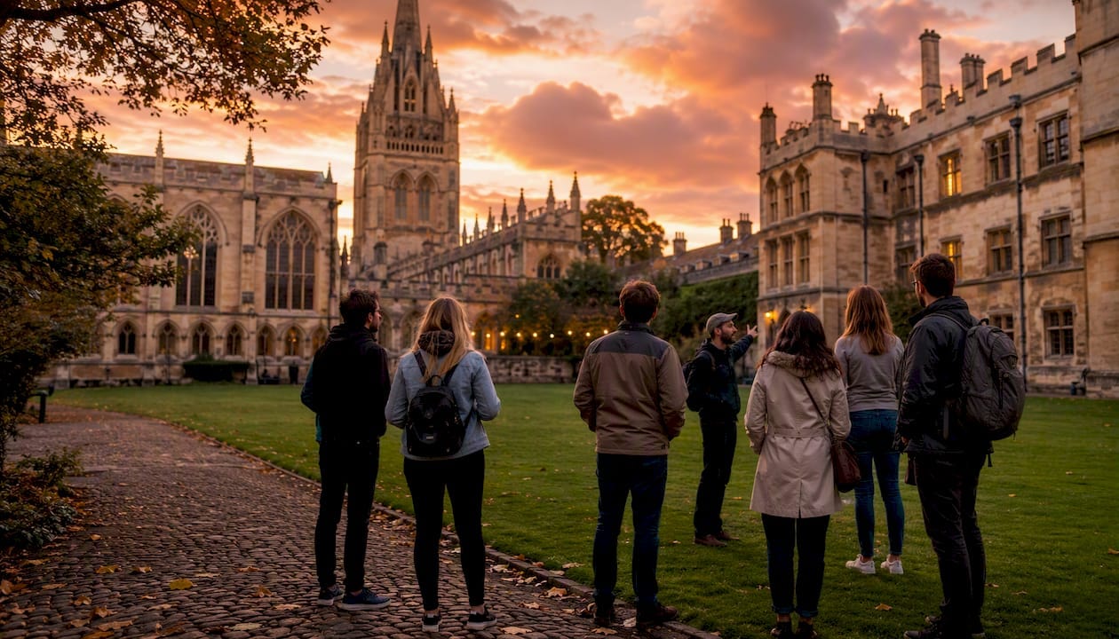 Tourists exploring Christ Church College main quad