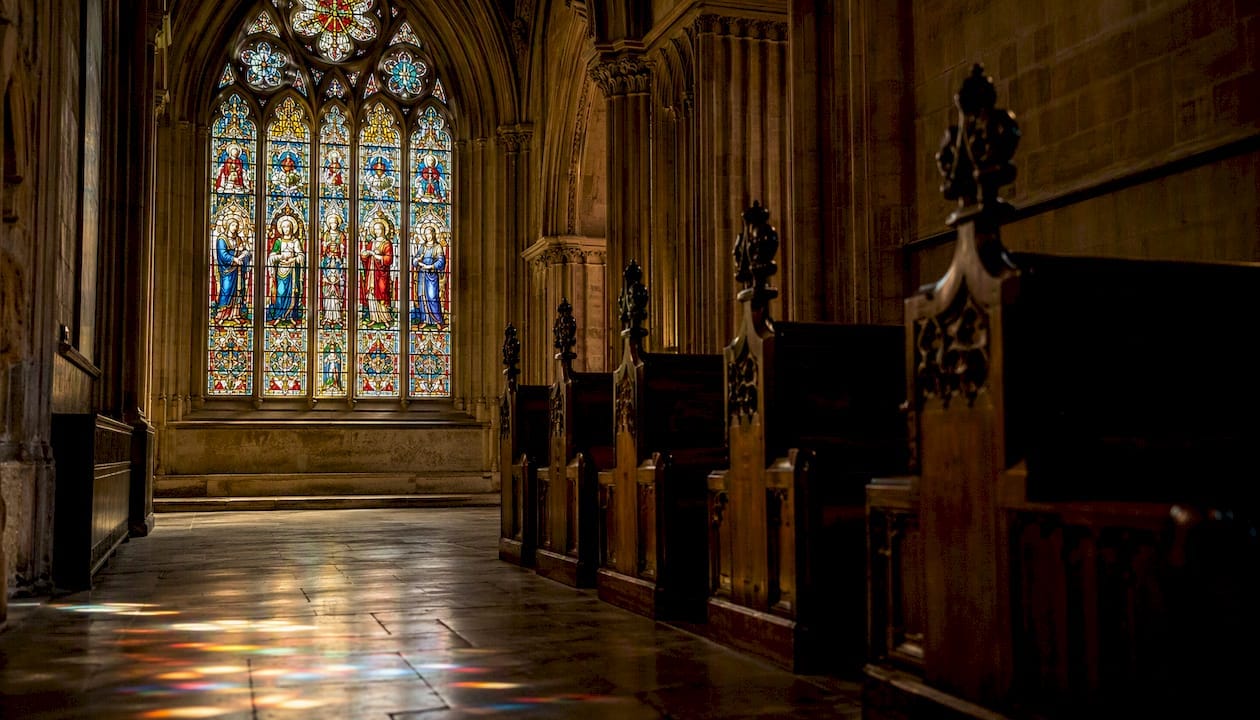 St Frideswide stained glass window inside Christ Church