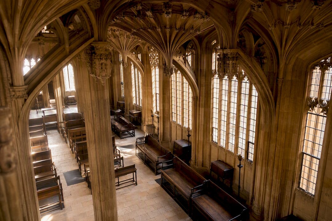 Divinity School vaulted ceiling and benches