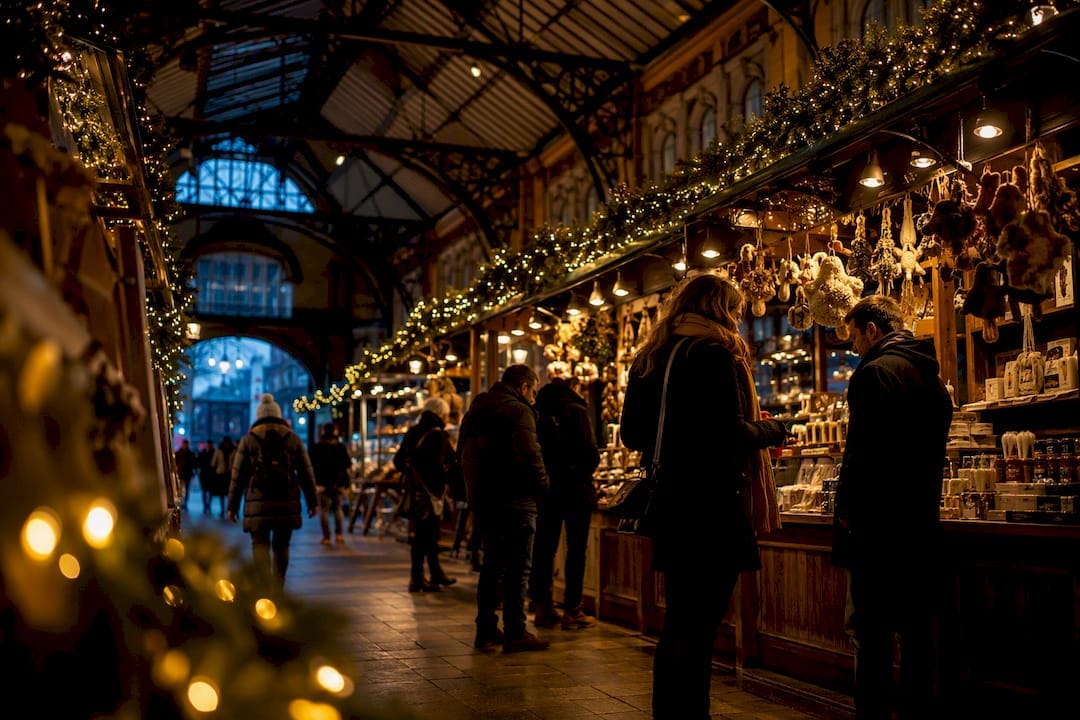 Oxford Covered Market glowing at Christmas